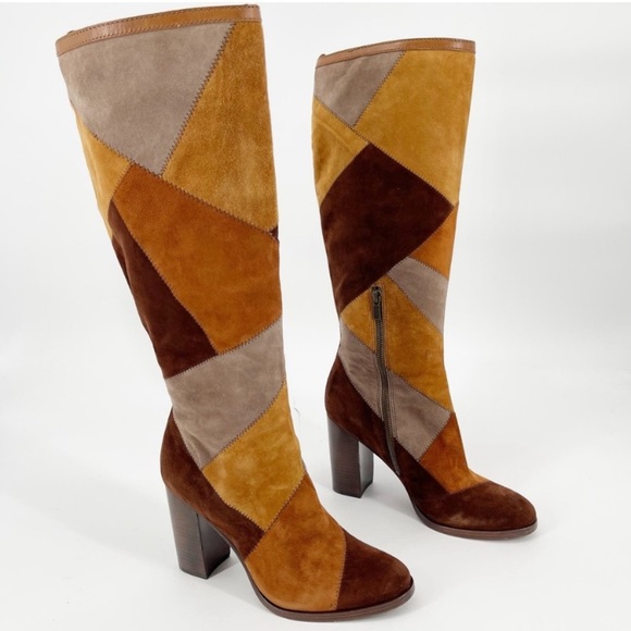 Frye Shoes - Frye Brown Tan Claude Patchwork Knee High Tall Suede Leather Boot Women's Sz 7